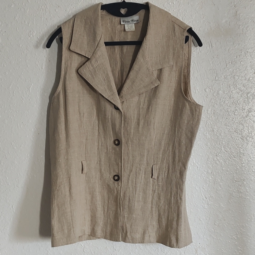 Fina Fina Vnt 100% Linen Top Collar Vest